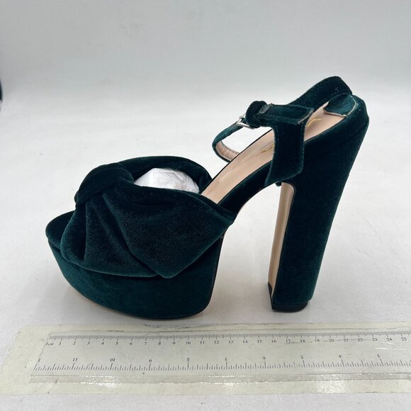 XYD Dark Green Velvet Platform Chunky High Heel Sandal Peep Toe Ankle Strap Shoe - Picture 2 of 8